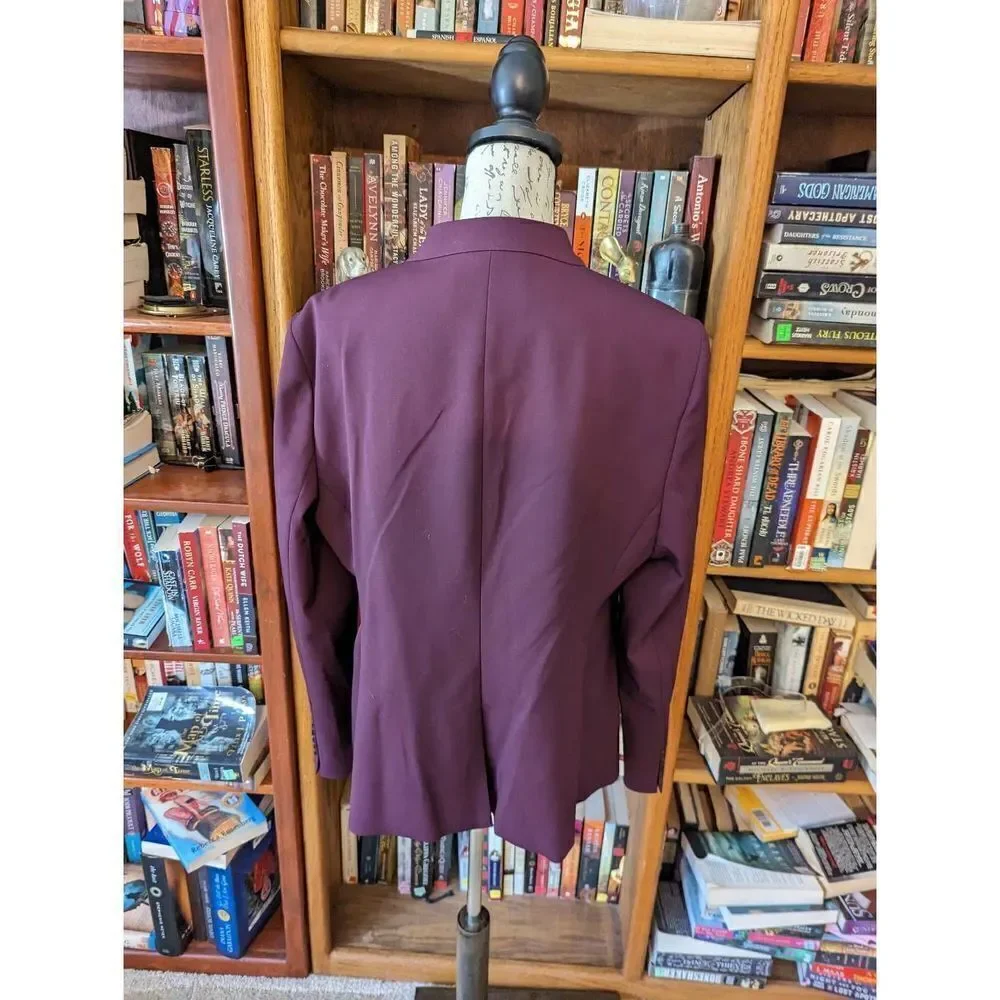 Hugo Boss eggplant purple wool button up jacket nwot sz 14 mandarin collar - Picture 2 of 8
